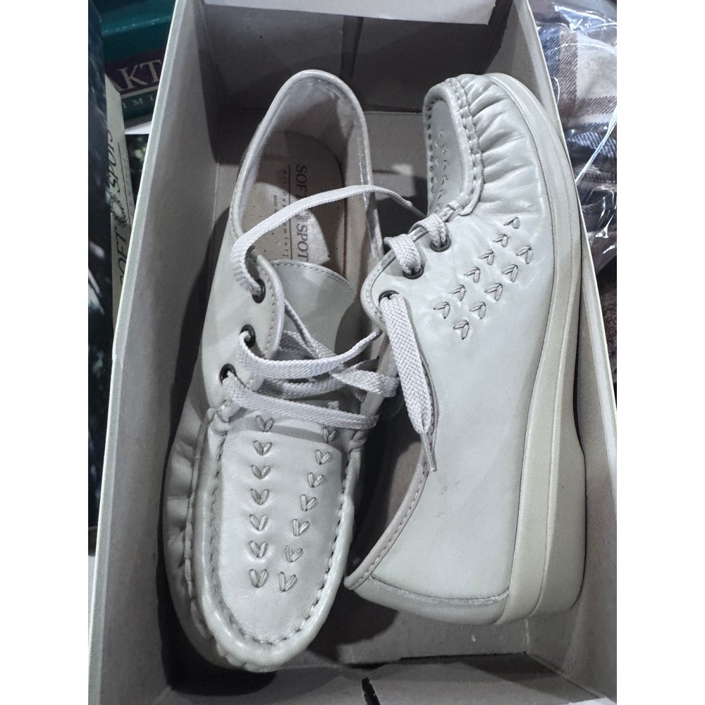 Soft Spots Bonnie Lite Bone Leather Lace Up Loafers Shoes Womens 8 W Wide